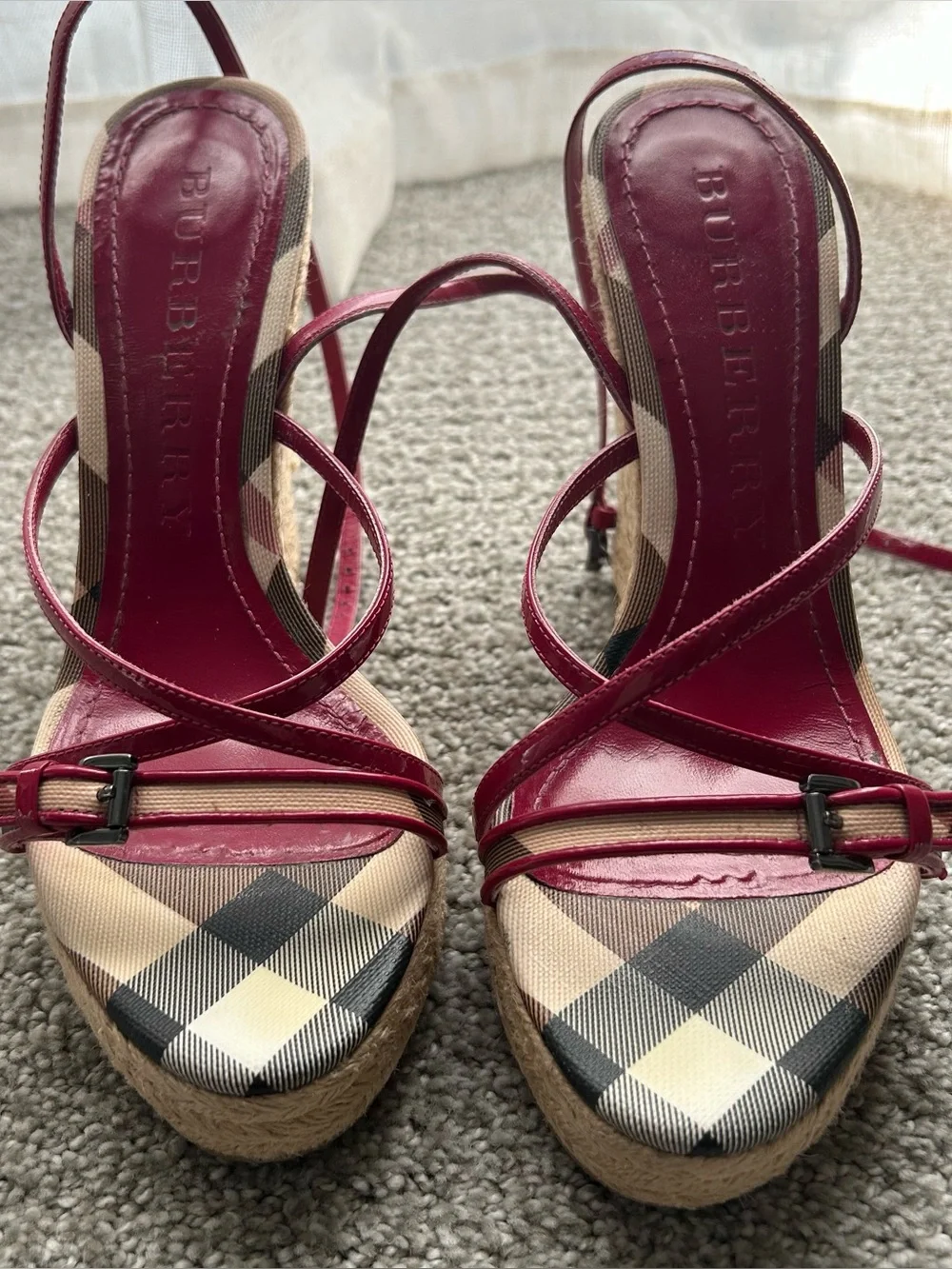 Burberry Women's raspberry  sorbet   Plaid Espadrille Sandals